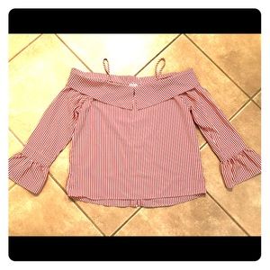 Off the shoulder red & white striped top